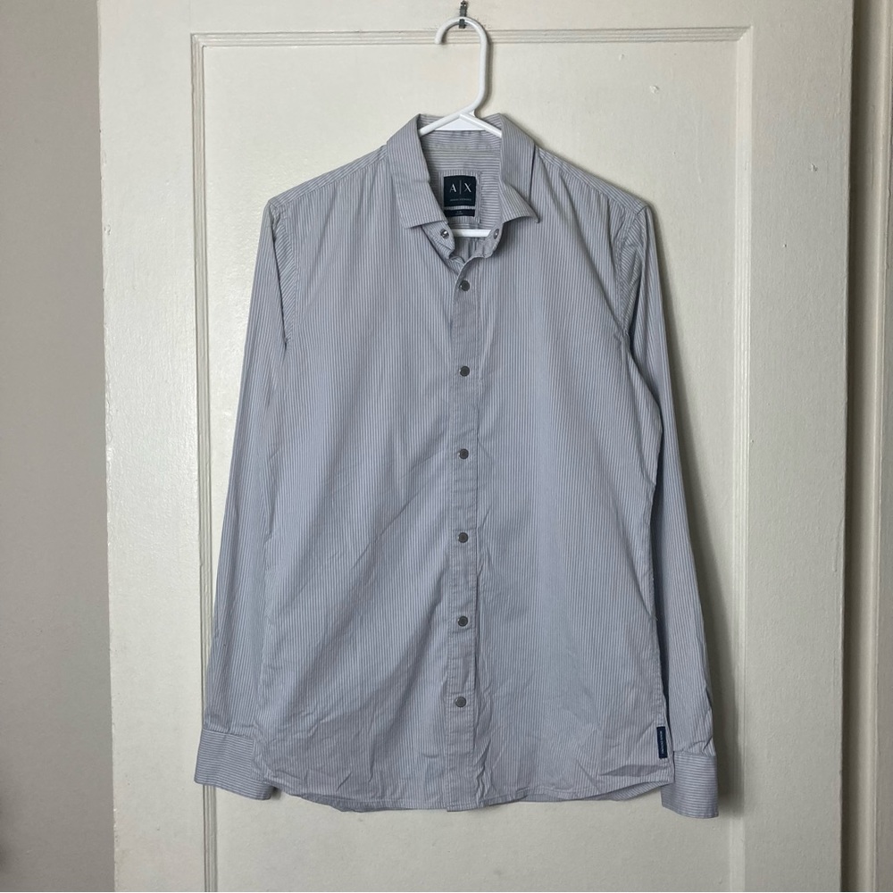 Armani Exchange gray textured stripe snap button up shirt mens S slim - Picture 2 of 11
